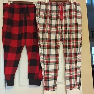 Old Navy Women's Red and Black Buffalo + Red and White Plaid Pajama Bottoms Duo